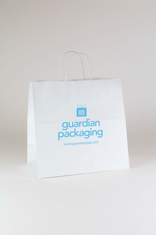 White Kraft Paper Shopping Bags - 250 Case